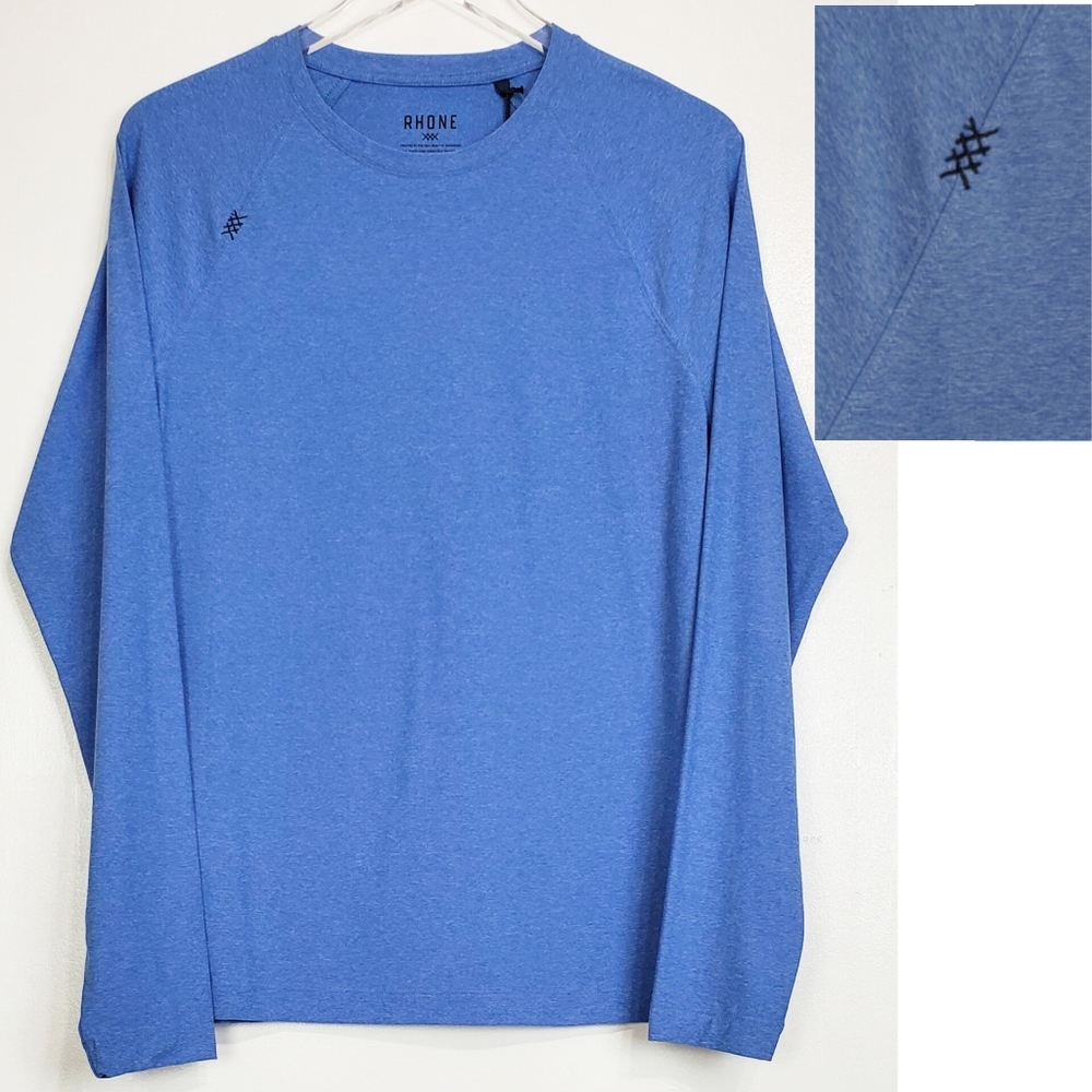 NWT Rhone reign round neck long sleeve performance shirt ice blue heather golf